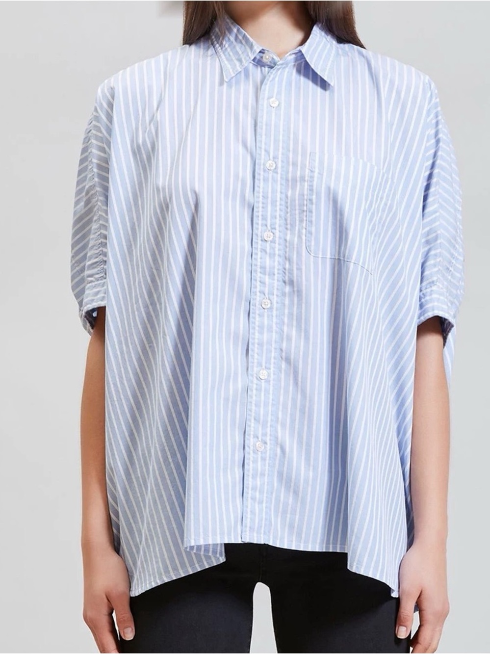 R13 Stripe Oversize Boxy Button-Up Shirt Light Blue Stripe, XS - Picture 3 of 8
